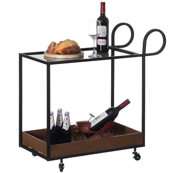 Vintiquewise Metal Wine Bar Serving Cart with Rolling Wheels and Handles for Dining, Living room or Entryway QI004277 - main